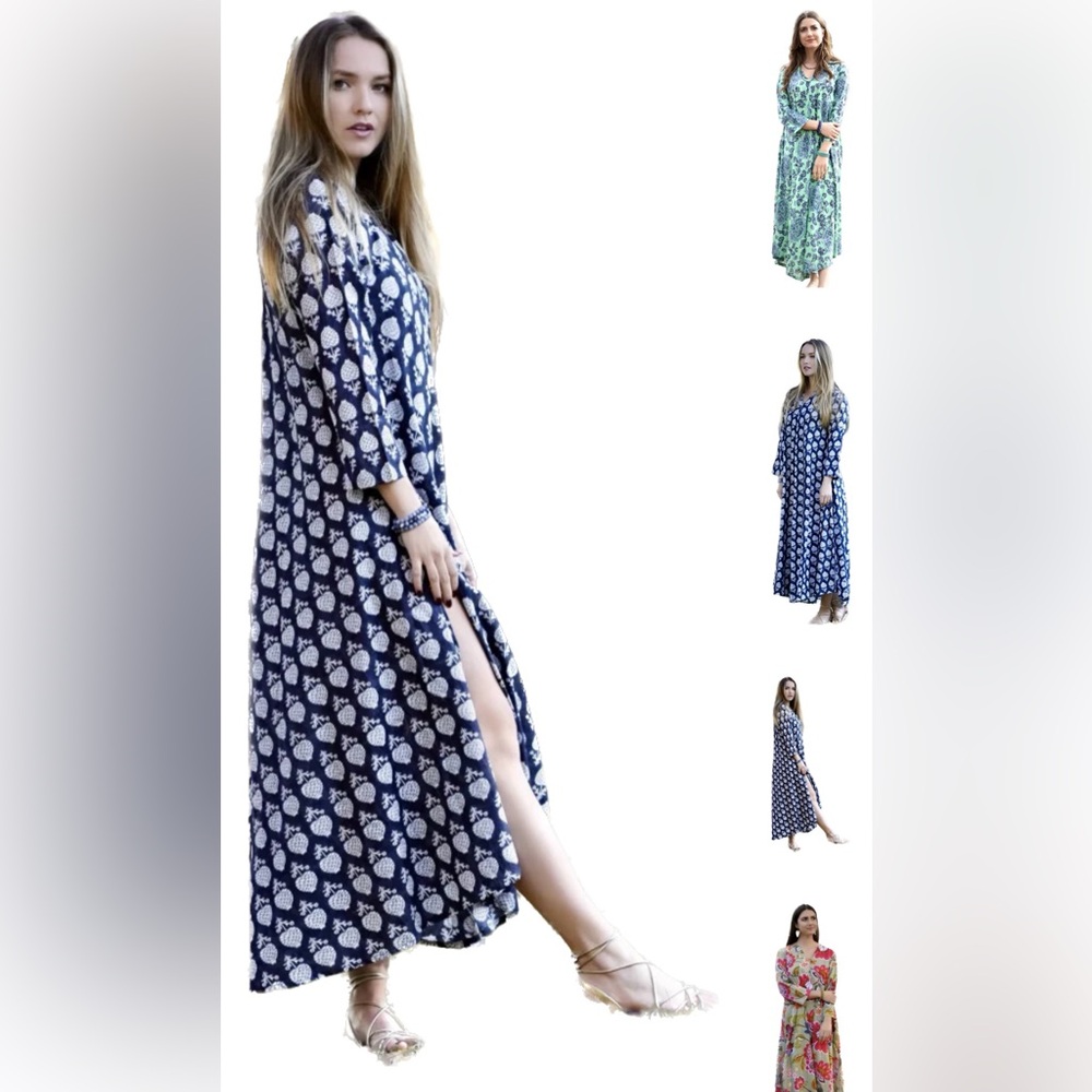 Navy Blue Pineapple Print Long Sleeve Dress